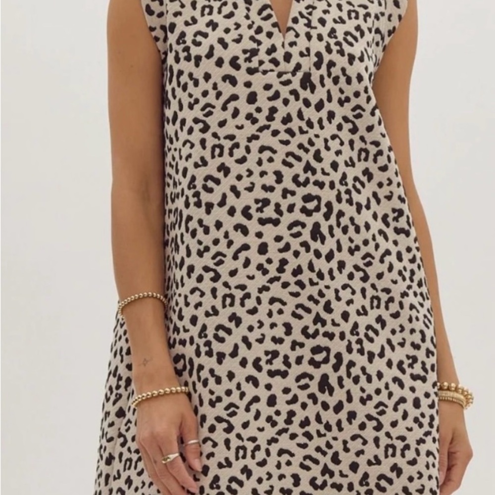 Entro Beige and Black Leopard Print Patterned Dress